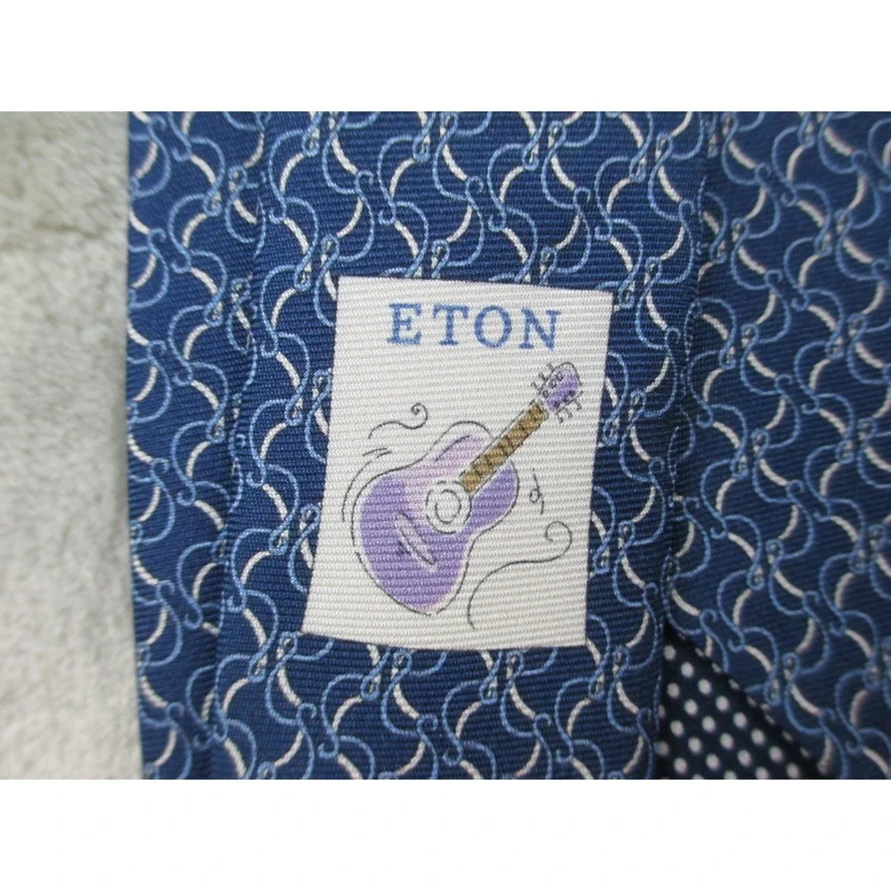 NEW ETON Neck Tie Mens Blue Geometric Silk Made In Italy Casual 13